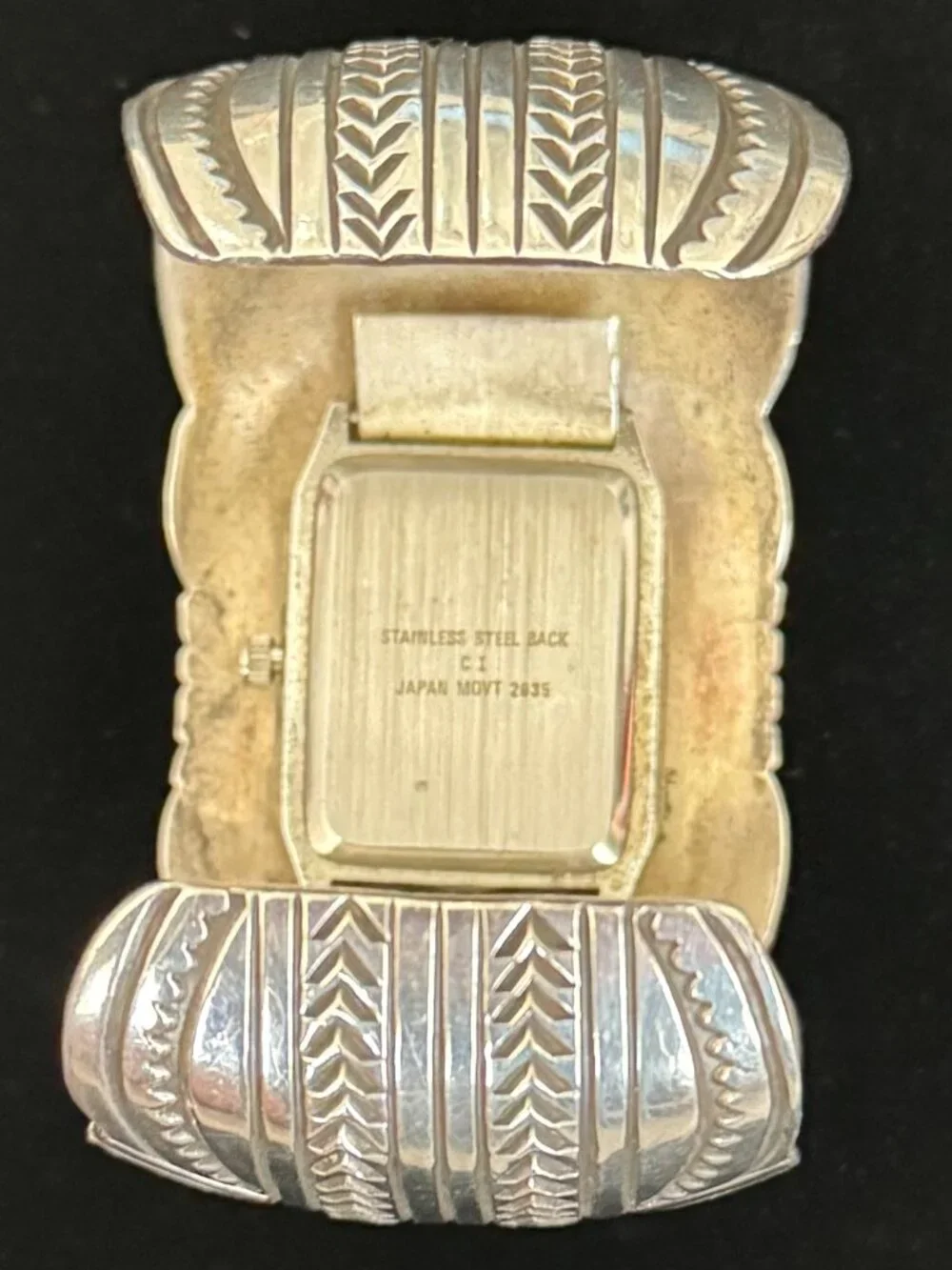 HANDCRAFTED NATIVE AMERICAN HAND-STAMPED STERLING WATCH CUFF